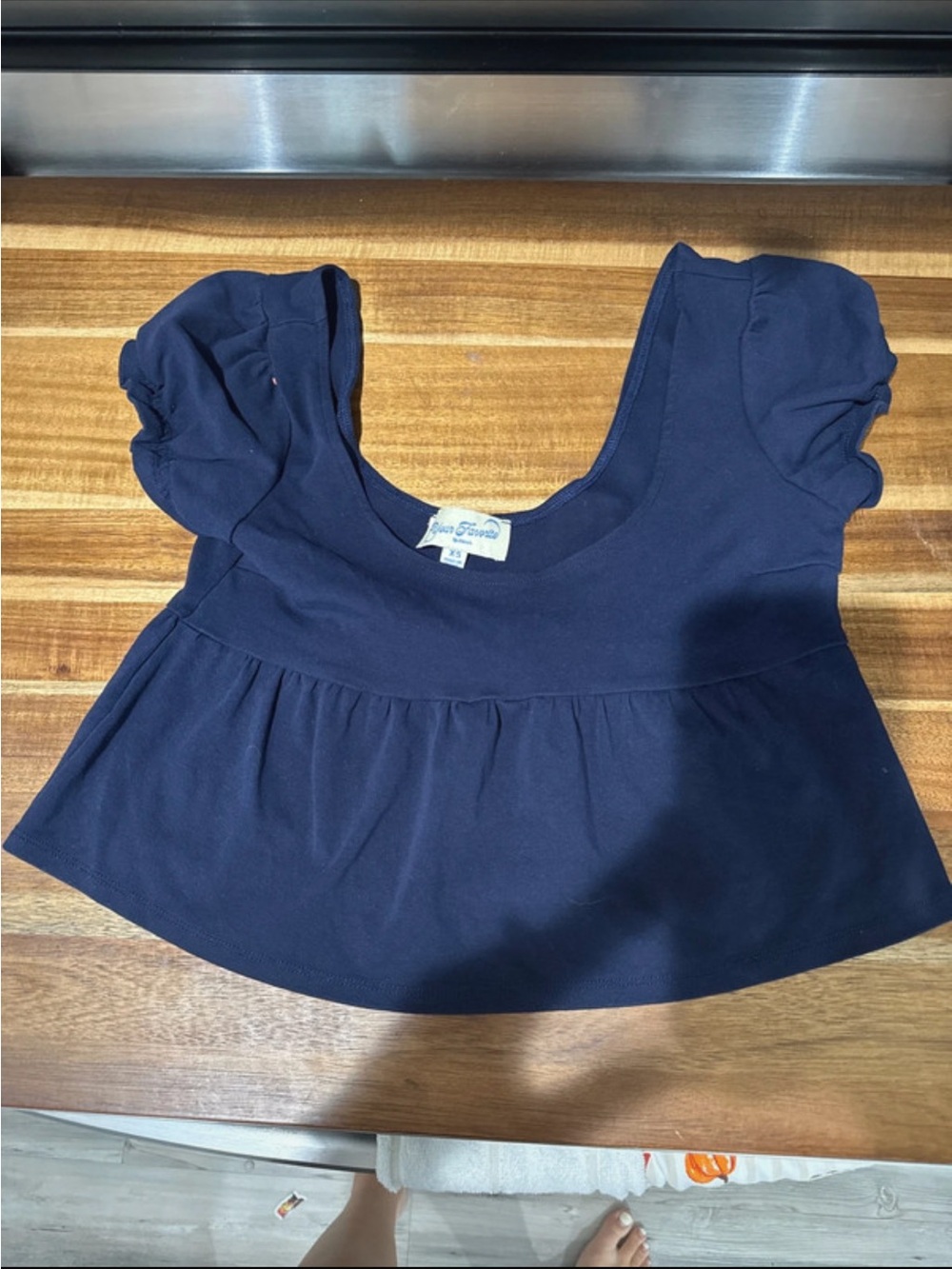 Navy Puff Sleeve Women's Top